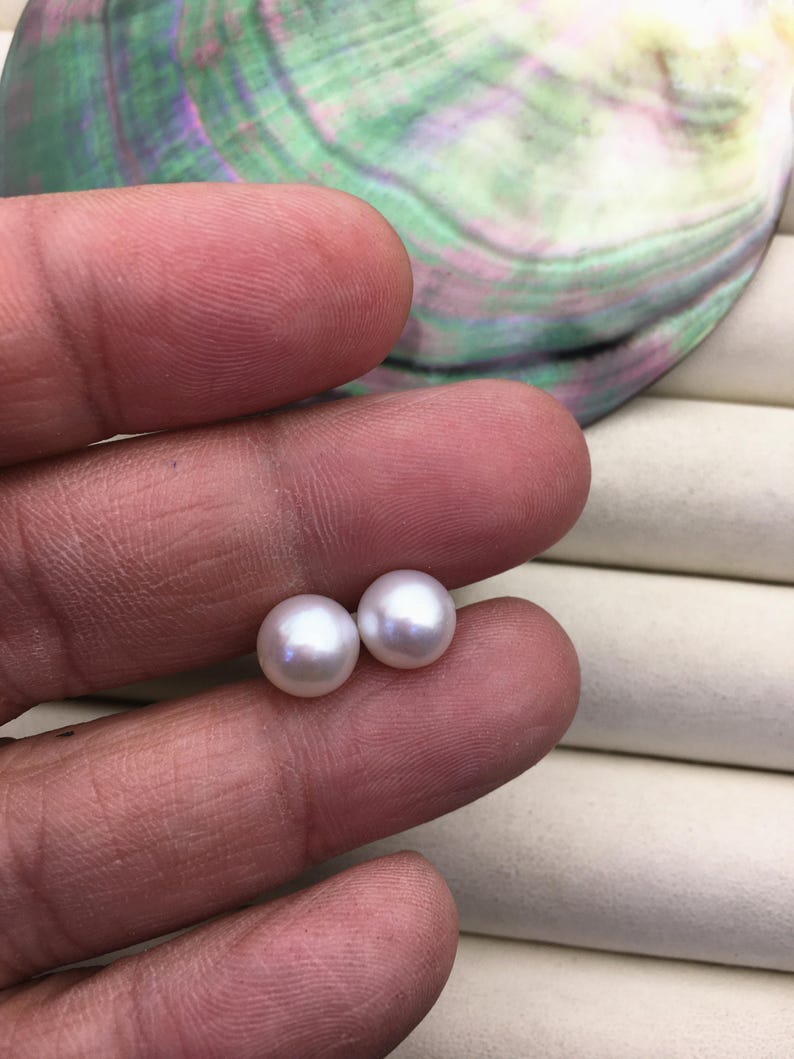AAA 9-9.5mm White Round Fresh Water pearl stud earrings,Bridal Earrings-Wedding Jewelry-Bridal jewelry-Birthday gift,SE3-090 image 1