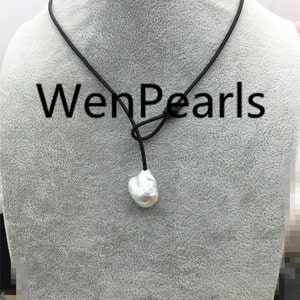 Baroque Pearl Necklace,pearl and leather jewelry,leather necklace,creamy pearl,flameball pearl,Le3-046