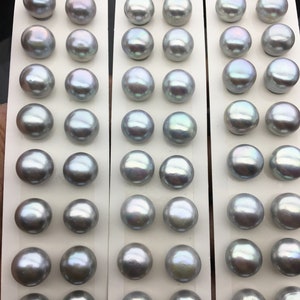 AAA 12-12.5mm Gray button round  freshwater pearls,round button pearl pairs,pearl earring,pearl stud,BTN12-3A-24