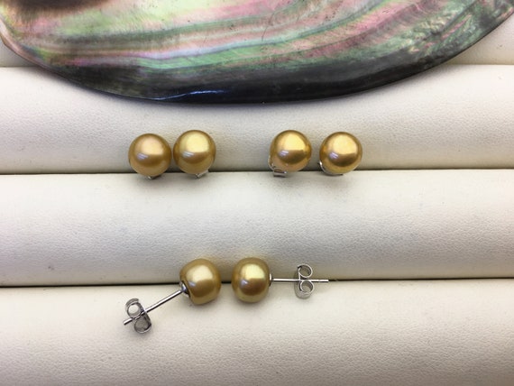 Chocolate Brown Freshwater Cultured Pearl Post Earrings In 925 Sterling Silver | Women's Button Pearl Earrings