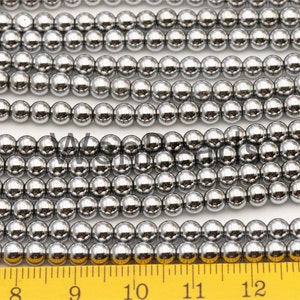 Hematite White Gold,silver Gray 3mm Smooth Round,AAA, 135 beads,15.5 inches,G50-R3-005