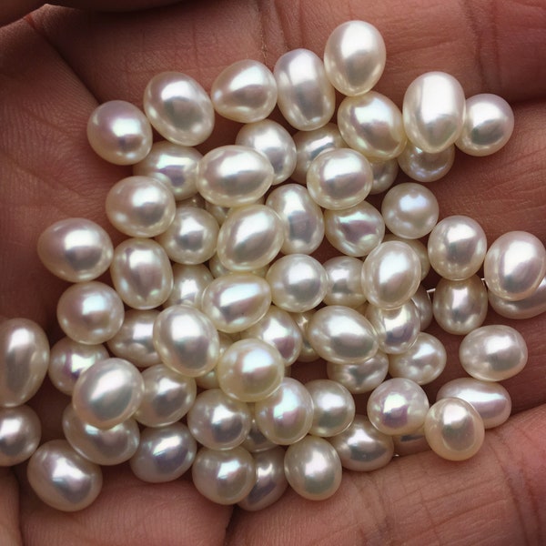 High Luster!10pcs AAA+ 6.2-6.5x7-8.5mm white rice freshwater pearls pairs,no hole,LR6-3A-1