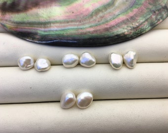 2 Paare AAA 8-9mm weiße Keshi Perlen Paar,für Ohrstecker,Barockperle,lose Perlen,sehr hohen Glanz,ZS-127-40