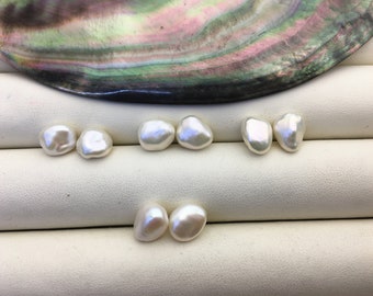 2 pairs AAA 8-9mm White keshi pearls Pair,for make stud earrings,baroque pearl,loose pearl beads,very high luster,ZS-127-40