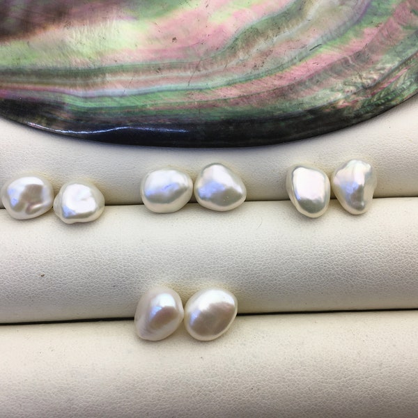 2 Paare AAA 8-9mm weiße Keshi Perlen Paar,für Ohrstecker,Barockperle,lose Perlen,sehr hohen Glanz,ZS-127-40