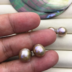 1 pair AAA 11-12mm natural rainbow near round edison pearl stud earrings,S925 Sterling Sliver stud earrings,wedding pearl earrings,SE3-T9-38