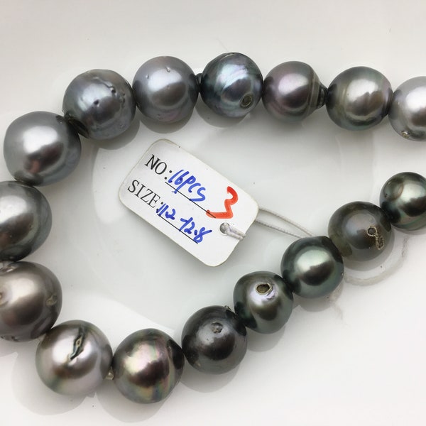 7.5'' 11-13mm 2.2mm large hole Gray Black Drop tahitian pearl,TH12-2A-13-9