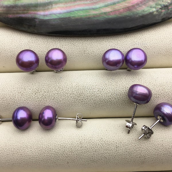 1 pair AAA 6-7mm Purple Pearl stud earrings,S925 Sterling Silver,Wedding,violet pearl earrings,purple jewelry,SE1-003