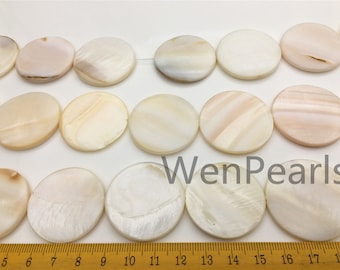 Big 35mm Natural Mother of Pearl shell coin beads full strand,GSHE-C-001