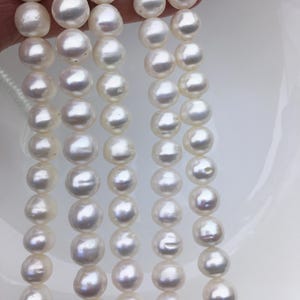 Perlas de agua dulce de botón blanco AA+ de 9,4-10,3 mm, hebra completa, perlas Rondelle, perlas de agua dulce sueltas, SM10-2A-5