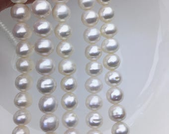 Perlas de agua dulce de botón blanco AA+ de 9,4-10,3 mm, hebra completa, perlas Rondelle, perlas de agua dulce sueltas, SM10-2A-5