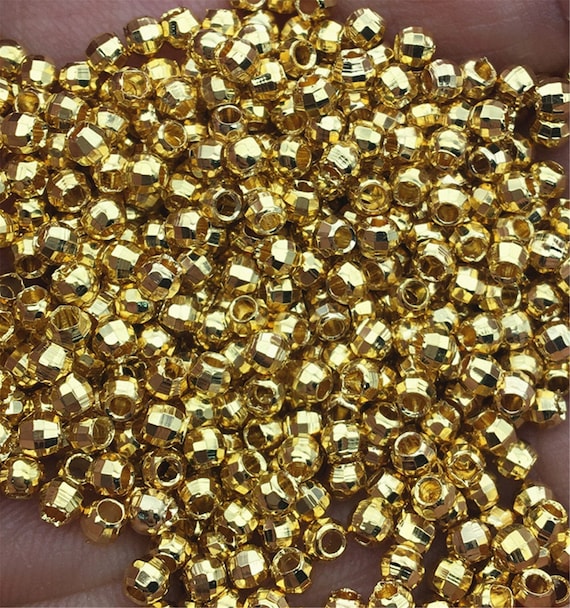 High Quality!100pcs 3mm Gold Color Plated Faced Round Beads,AAL-015