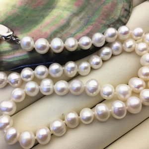 17,5 '' 8 mm witte aardappel zoetwaterparelketting, witte parelketting, NPN1-007