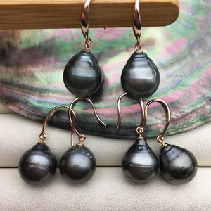 AA+ big 11-12mm Green Black Tahitian rice pearl dangling earrings,bridesmaid earring, genuine pearl for wedding anniversary,SE3-109-19