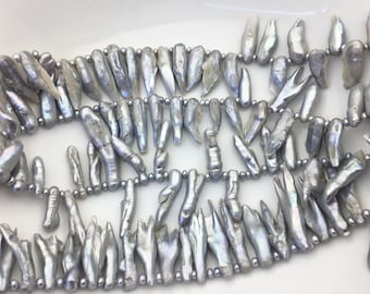 A 6-10mm gray Biwa Pearl Necklace,ZS-T7