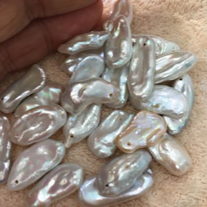 24pcs AAA 10-11mm white keshi freshwater pearls,side hole,ZS-127-T17