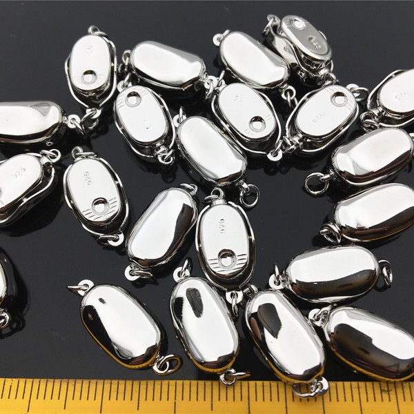 925  Sterling Silver or Alloy plated white gold Bean Shaped Clasp,Easy Push Clasp for pearl bracelet necklace,DIY clasp,ASL-CL-008