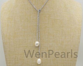 White Big Rice pearl Hematite Long wrap Necklace Bracelet - Select Hematite Color - Hematite pearl necklace- Select Length - TN1-011