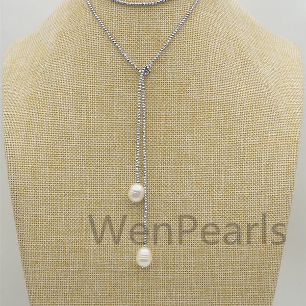 White Big Rice pearl Hematite Long wrap Necklace Bracelet - Select Hematite Color - Hematite pearl necklace- Select Length - TN1-011