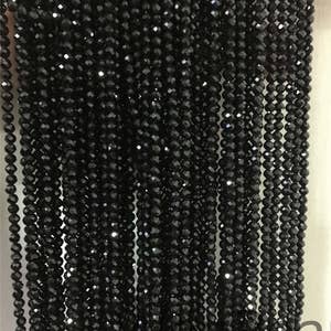 AAA 3mmx3mm Mycket Glansig Svart Spinell Rondell Facetterad, 15,3 tum, en sträng, Halvädelsten, svarta spinellpärlor, SP-R3-005 bild 2