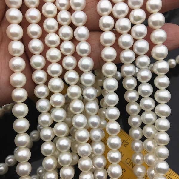 AAA 6.4-7.4mm white round freshwater pearls,Natural Pearl Necklace,loose pearl strands,gift for her,RP7-3A-10