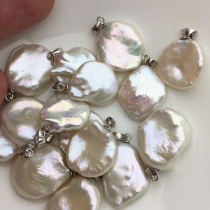 1pc AAA 15-18mm White Keshi freshwater pearl pendant,sterling silver,NC1-023