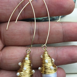 White Freshwater Pearl dangle earrings,earring with white Natural Pearl,SE3-120-25