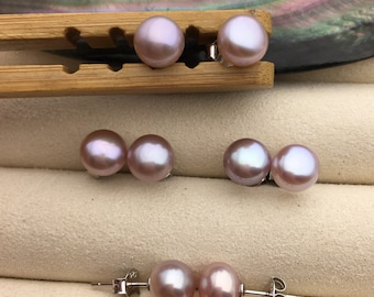 AAA+ 7-8mm purple Pearl Stud Earrings, pearl earrings,S925 Sterling Silver,Wedding,classic pearl studs,SE1-059