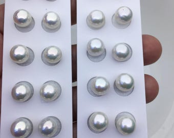 High Luster!2 pairs AAA 9-10mm white round freshwater pearls,half hole,for earring, for ring,graduation or other occasion,RP9-3A-6