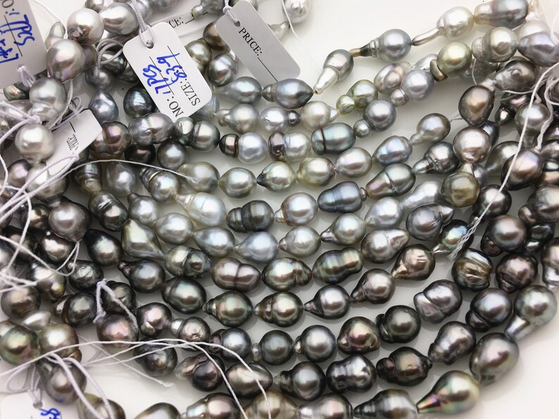 BEAUTIFUL 8-9MM NATURAL SOUTH SEA BAROQUE BLACK PEARL loose beads 14“ BEAUTIFUL 8-9MM NATURAL SOUTH SEA BAROQUE BLACK PEARL loose beads 14“