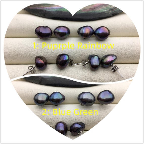 AAA 10mm Deep Blue Baroque Nugget Pearl Stud Earrings,freshwater