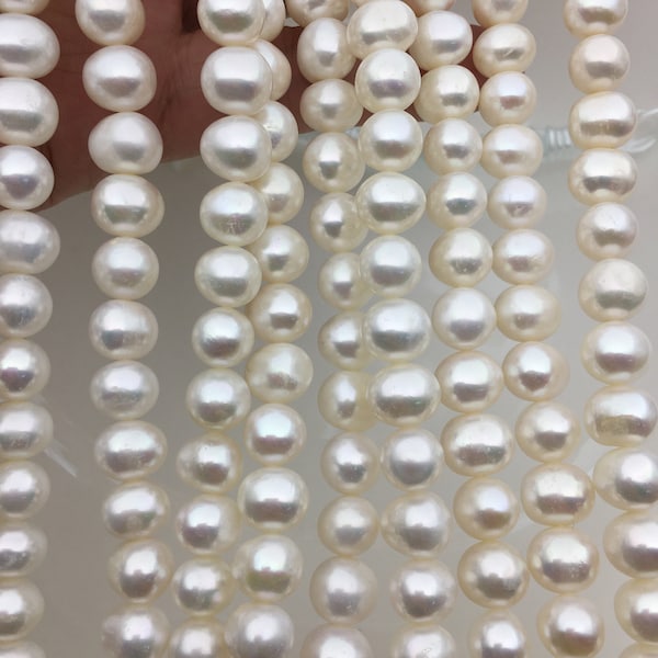 AA+ 9mm white  potato freshwater pearls,freshwater potato shape pearl string,CR9-2A-5