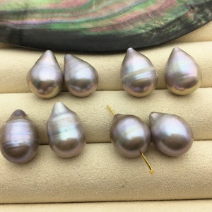 2 pair AA 11.5-12.5mm BIG gray Teardrop freshwater pearls pairs,for make dangle pearl earrings,LR12-T3