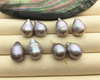 2 pair AA 11.5-12.5mm BIG gray Teardrop freshwater pearls pairs,for make dangle pearl earrings,LR12-T3