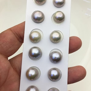6pairs AAA 12-13mm Gray Freshwater Mabe Pearl Pair,no hole,Half Ball Button Round Shape,MB-T1