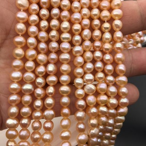 AAA 6-7mm peach nugget freshwater pearls,irregular nugget freshwater pearl strand,cheap price,pearl factory china,LM6-3A-2-1