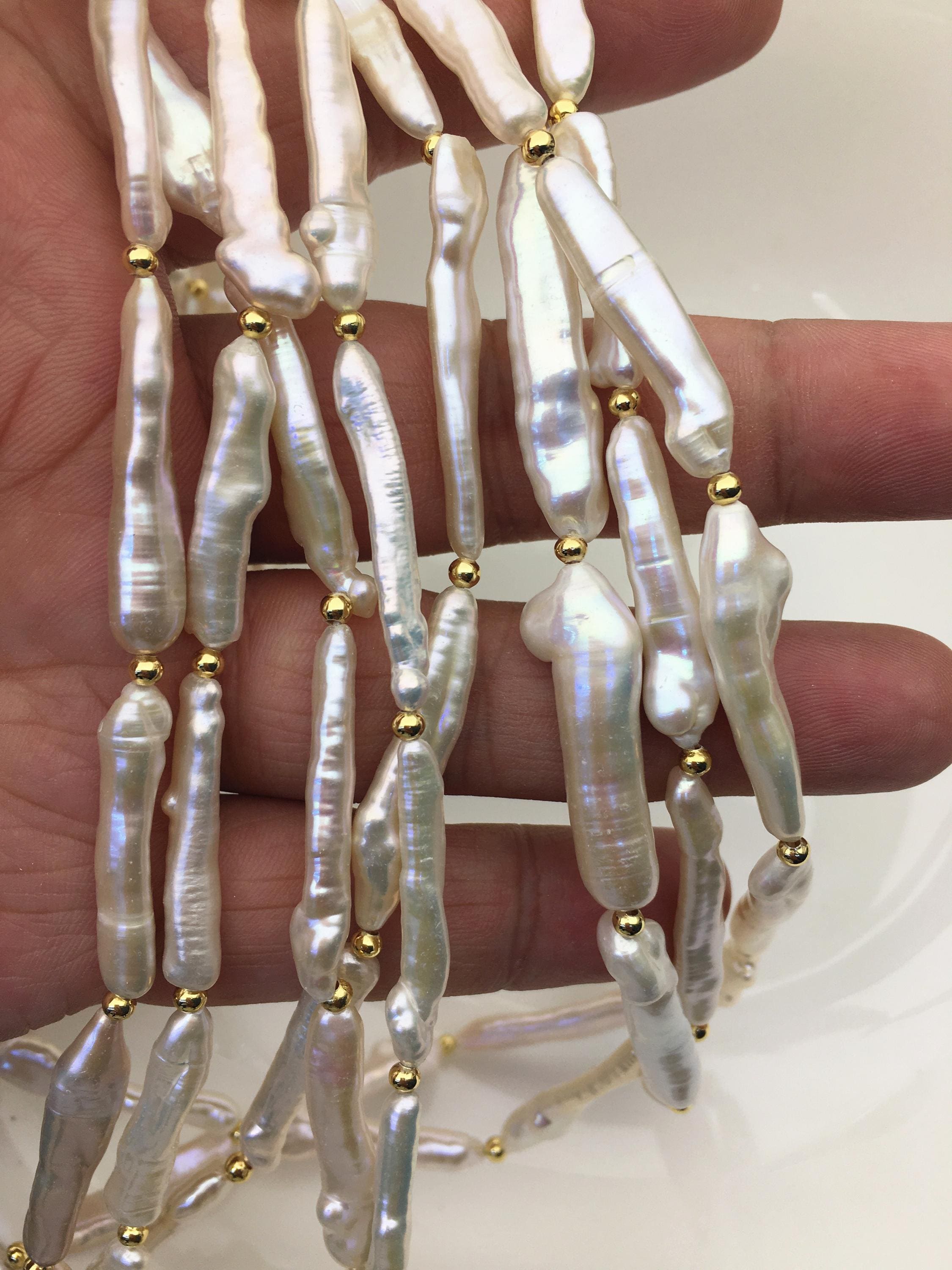 Collana Di Perle D'acqua Dolce Lavanda Biwa, 18 Pollici, Con Fermaglio In Oro Bianco, Gioielli Fatti A Mano