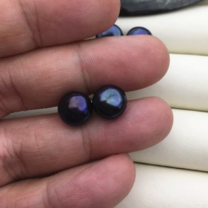 1 pair AAA 9.5-10mm Deep Blue Black Pearl Stud Earrings,stering silver pearl earrings,SE1-056 image 3