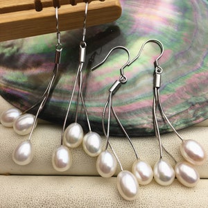 AAA white/black brown rice pearl S925 Sterling Sliver dangle earrings,white Pearl Drop Earrings,wholesale pearl,SE3-084