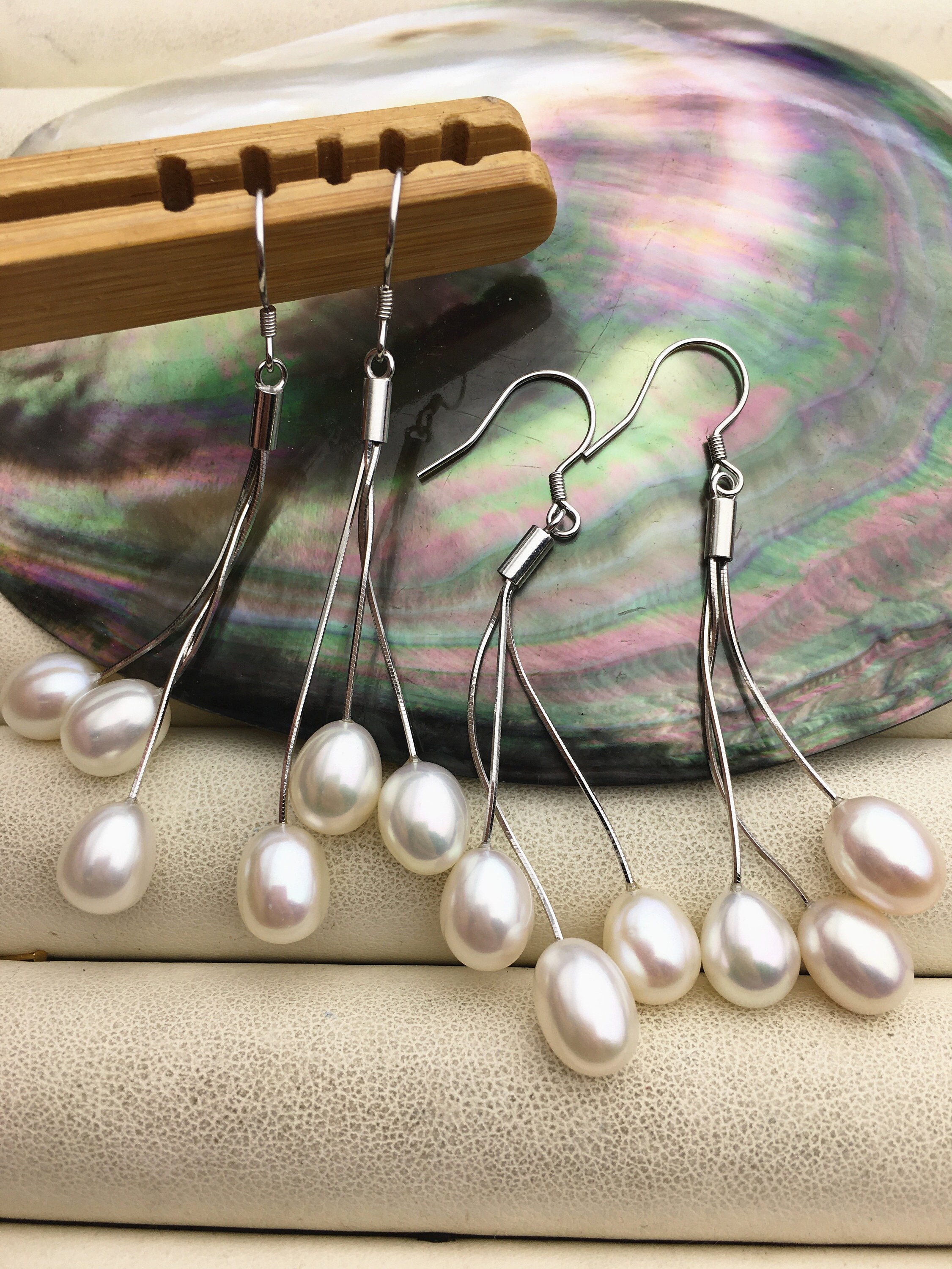 AAA white/black brown rice pearl S925 Sterling Sliver dangle earrings,white Pearl Drop Earrings,wholesale pearl,SE3-084