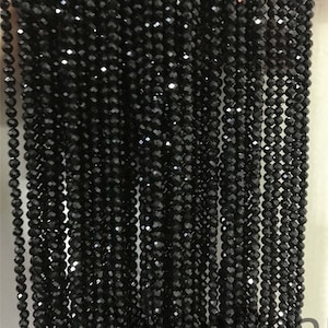 AAA 3mmx3mm Mycket Glansig Svart Spinell Rondell Facetterad, 15,3 tum, en sträng, Halvädelsten, svarta spinellpärlor, SP-R3-005 bild 3