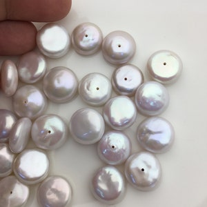 11pcs AA+ 14-15mm White Coin freshwater pearls,0.9mm bottom half hole,diy bead,COIN12-T15
