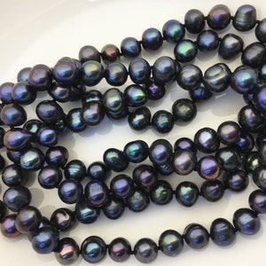 45'' 9.4-10.4mm deep blue green potato freshwater pearl Necklace,black Pearl necklace,NPN1-015