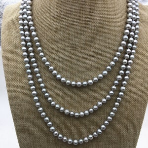 34&#39;&#39;/51&#39;&#39;/67&#39;&#39; 7mm Gray near Round Freshwater Pearl Necklace,mics color,dark gray Pearl necklace,gray round pearl,NPN1-142
