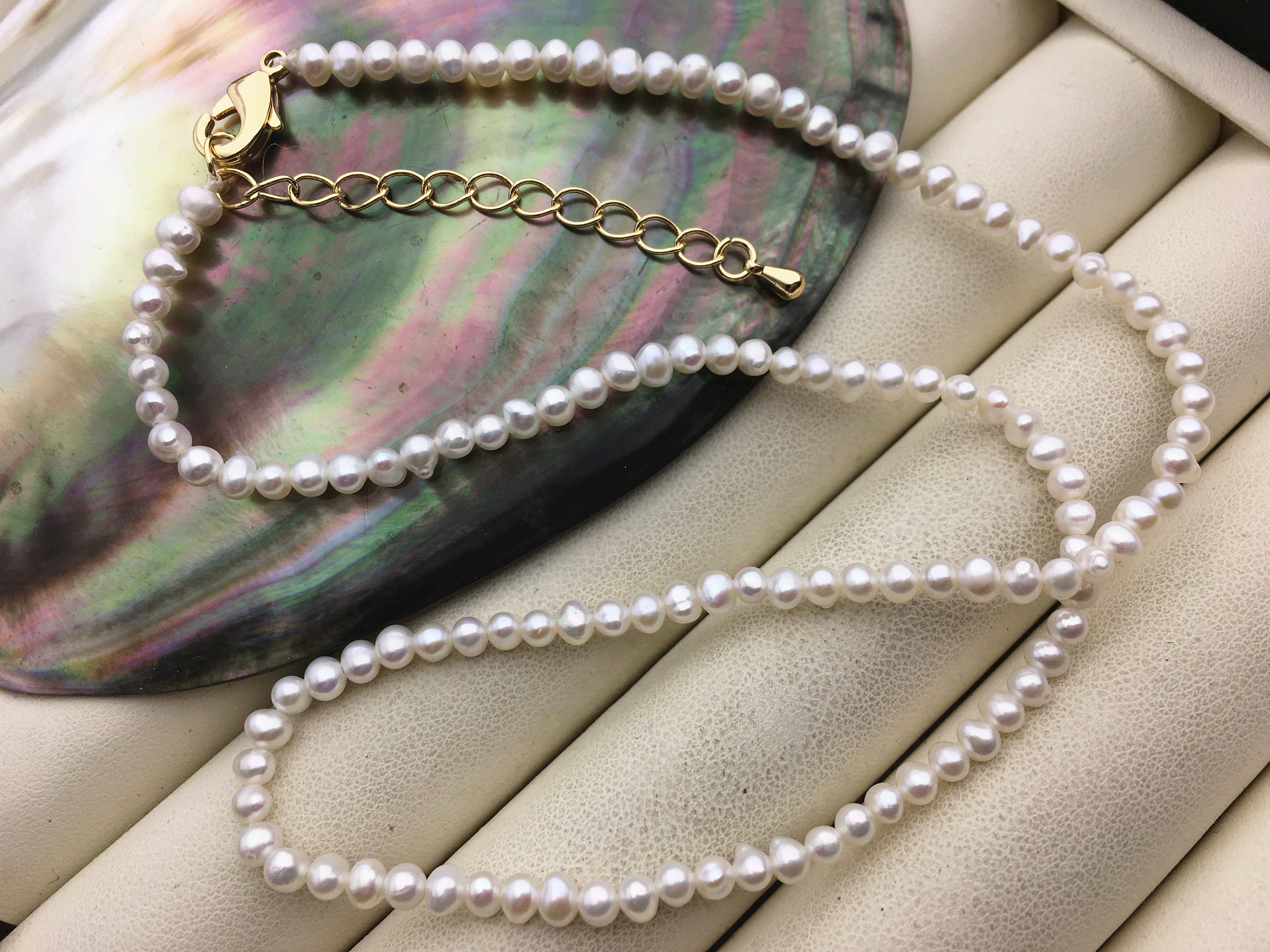 Natural Freshwater Pearl Beaded 3-3.5mm Small Potato Shape White Pearls for  DIY Necklace Bracelet Jewelry Making Findings 14