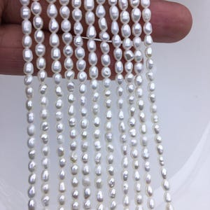 AA+ 3-3.5x4-5.5mm white rice pearls,full strand,oval loose pearl beads,diy pearl,genuine pearl,Cultured pearl,diy pearl beads,LR3-2A-1