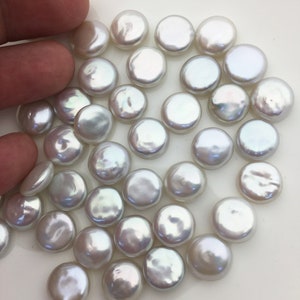 5pcs AAA 12-13mm white coin freshwater pearls, flat pearl bead strings,flat round pearls,COIN12-3A-1