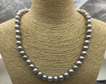 17.5'' AA+ 9mm gray potato near round freshwater pearl Necklace,Gray Pearl necklace,NPN1-065