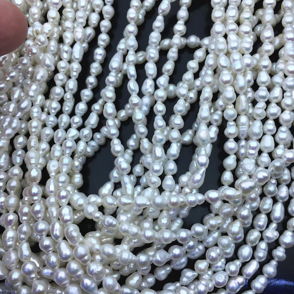 2 strands AA+ 4.5-5mm white baroque drop freshwater pearls,Cultured white rice freshwater pearls beads strand,Valentine's Day gift,LR4-2A-6