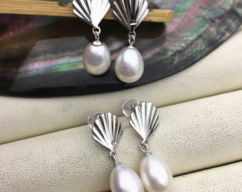 AAA 9mm White rice pearl Shell stud earrings,S925 Sterling Sliver pearl stud earrings,pearl for women for girl,SE3-028